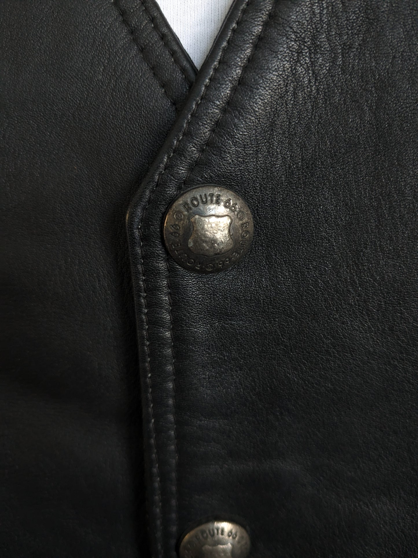 Origineel Route 66 dubbelzijdig leren gilet met drukknopen. Zwart. Maat M / L.