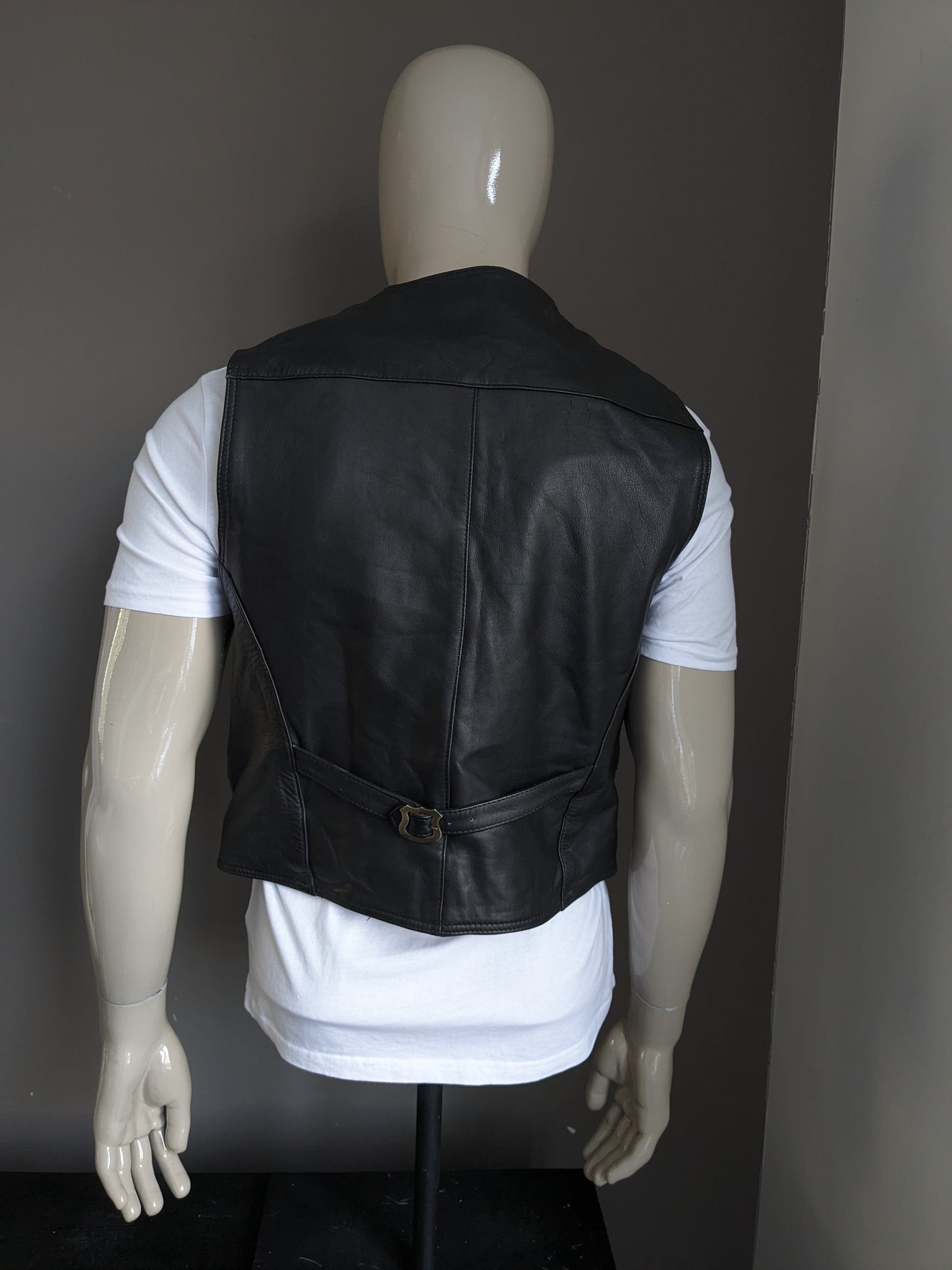 Origineel Route 66 dubbelzijdig leren gilet met drukknopen. Zwart. Maat M / L.