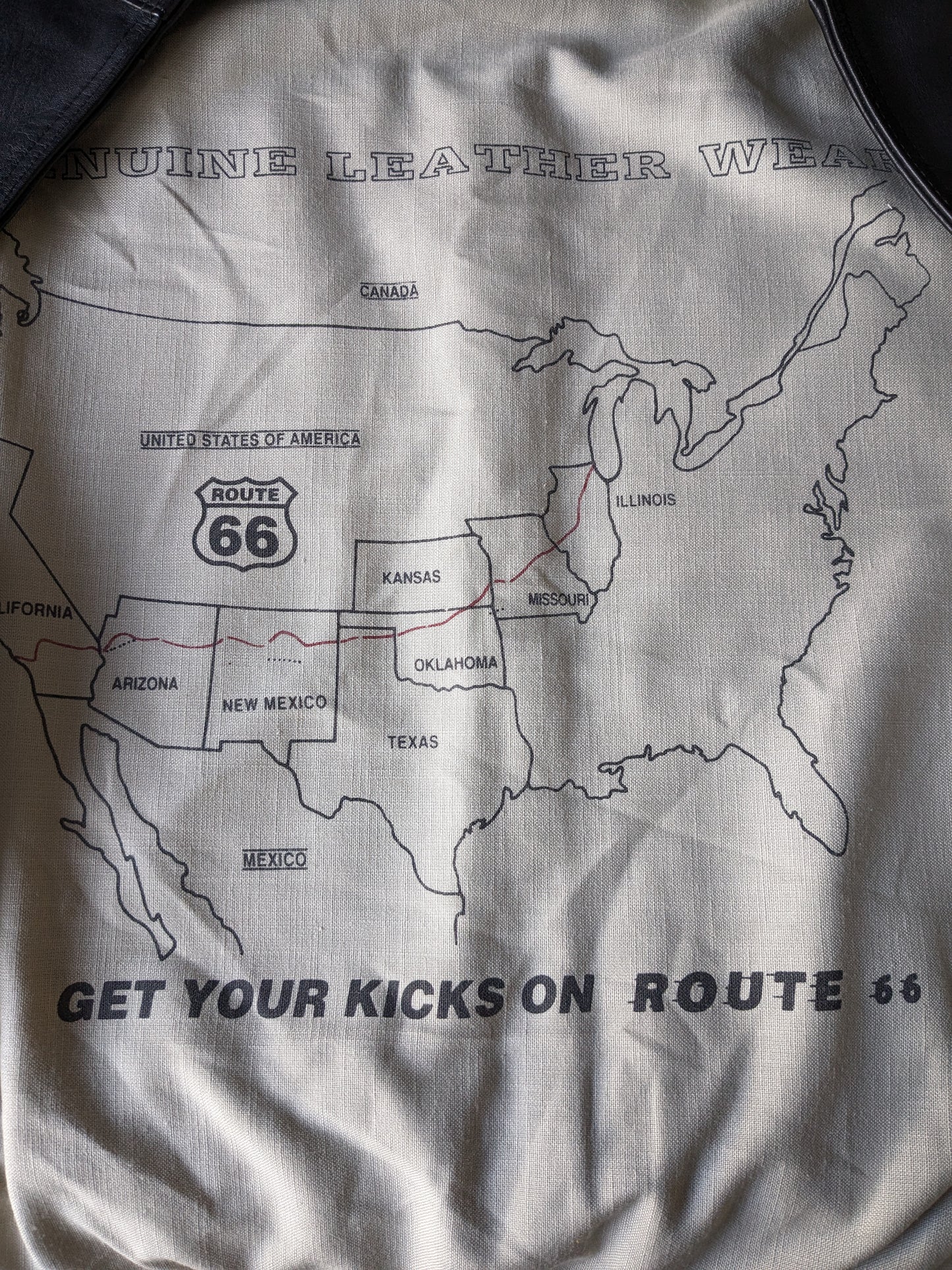 Origineel Route 66 dubbelzijdig leren gilet met drukknopen. Zwart. Maat M / L.