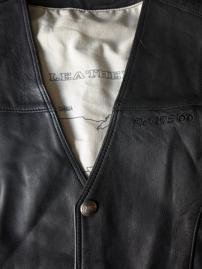 Origineel Route 66 dubbelzijdig leren gilet met drukknopen. Zwart. Maat M / L.