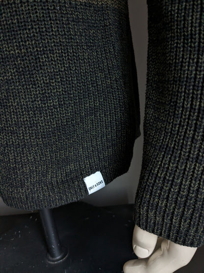 Pull Only & Sons. Vert noir mélangé. Taille XL.