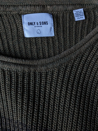 Pull Only & Sons. Vert noir mélangé. Taille XL.