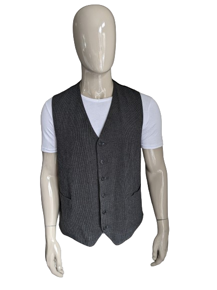 Woolen waistcoat. Gray black striped. Size L. 35% Wool. #324