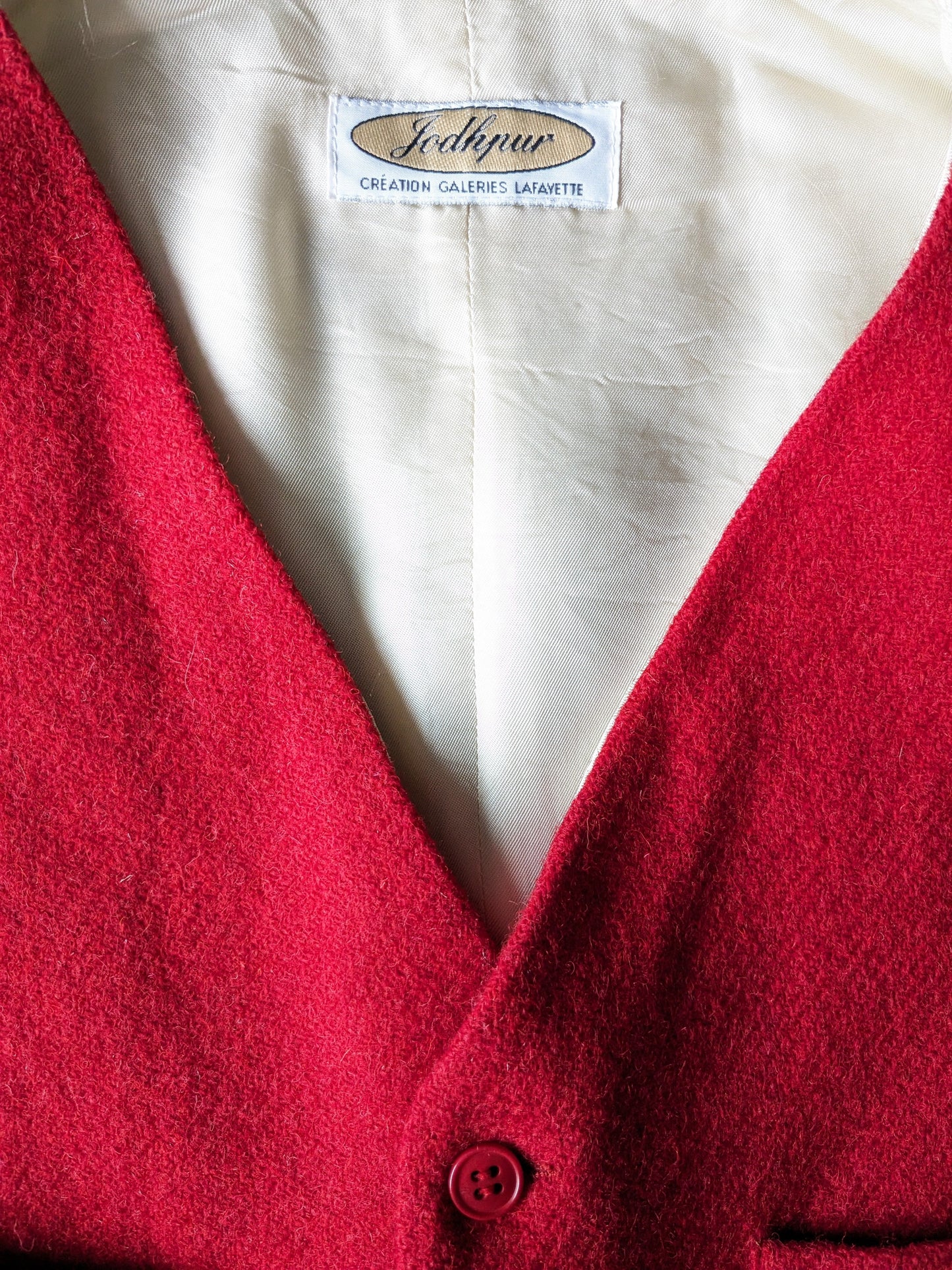 Gilet vintage di lana jodhpur. Rosso colorato. Taglia M.