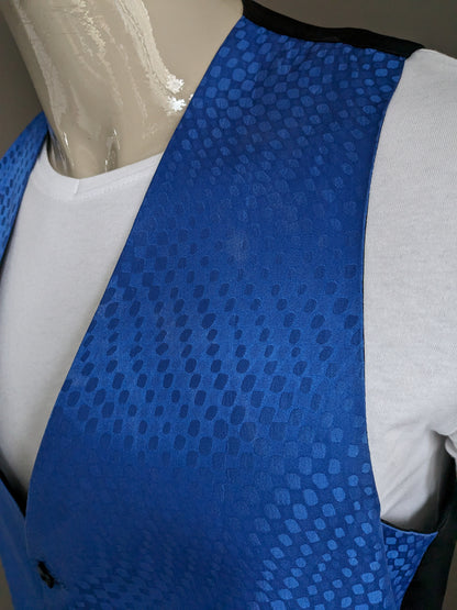 Vintage Angelo Litrico Zijden gilet. Blauw Glanzend motief. Maat L.