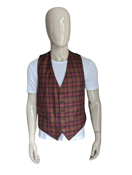 Wool waistcoat. Red Brown Green checked. Size L.
