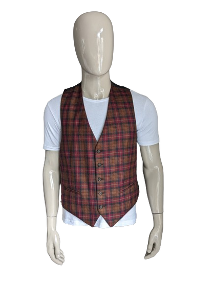 Wool waistcoat. Red Brown Green checked. Size L.