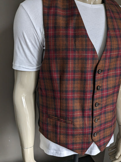 Wool waistcoat. Red Brown Green checked. Size L.