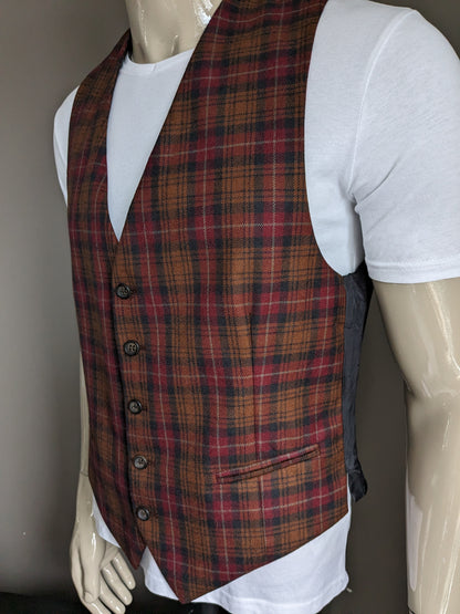Wool waistcoat. Red Brown Green checked. Size L.
