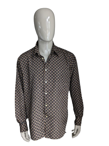 WE Men shirt. Brown Black 70's print. Size XXL / 2XL.