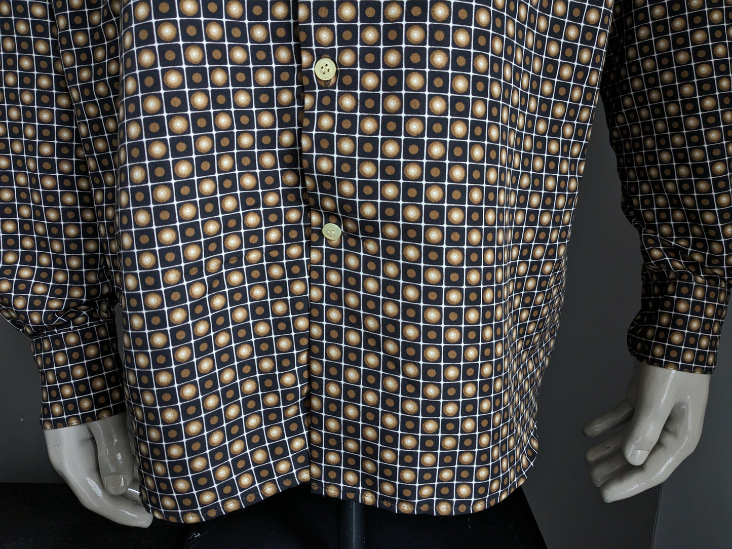 WE Men shirt. Brown Black 70's print. Size XXL / 2XL.