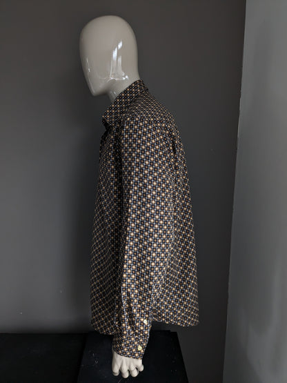 WE Men shirt. Brown Black 70's print. Size XXL / 2XL.
