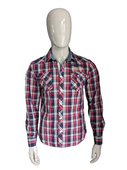 Deeluxe overhemd. Blauw Rood Wit geruit met applicaties. Maat L.