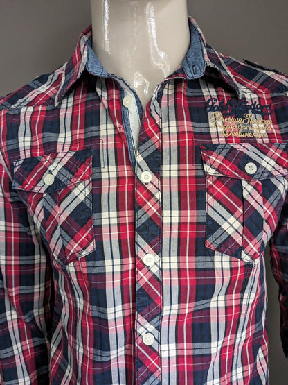 Deeluxe overhemd. Blauw Rood Wit geruit met applicaties. Maat L.