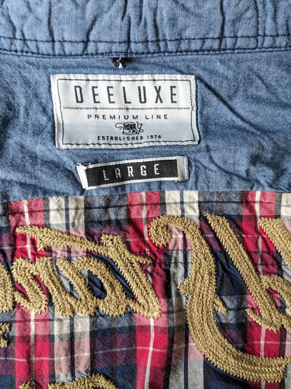 Deeluxe overhemd. Blauw Rood Wit geruit met applicaties. Maat L.