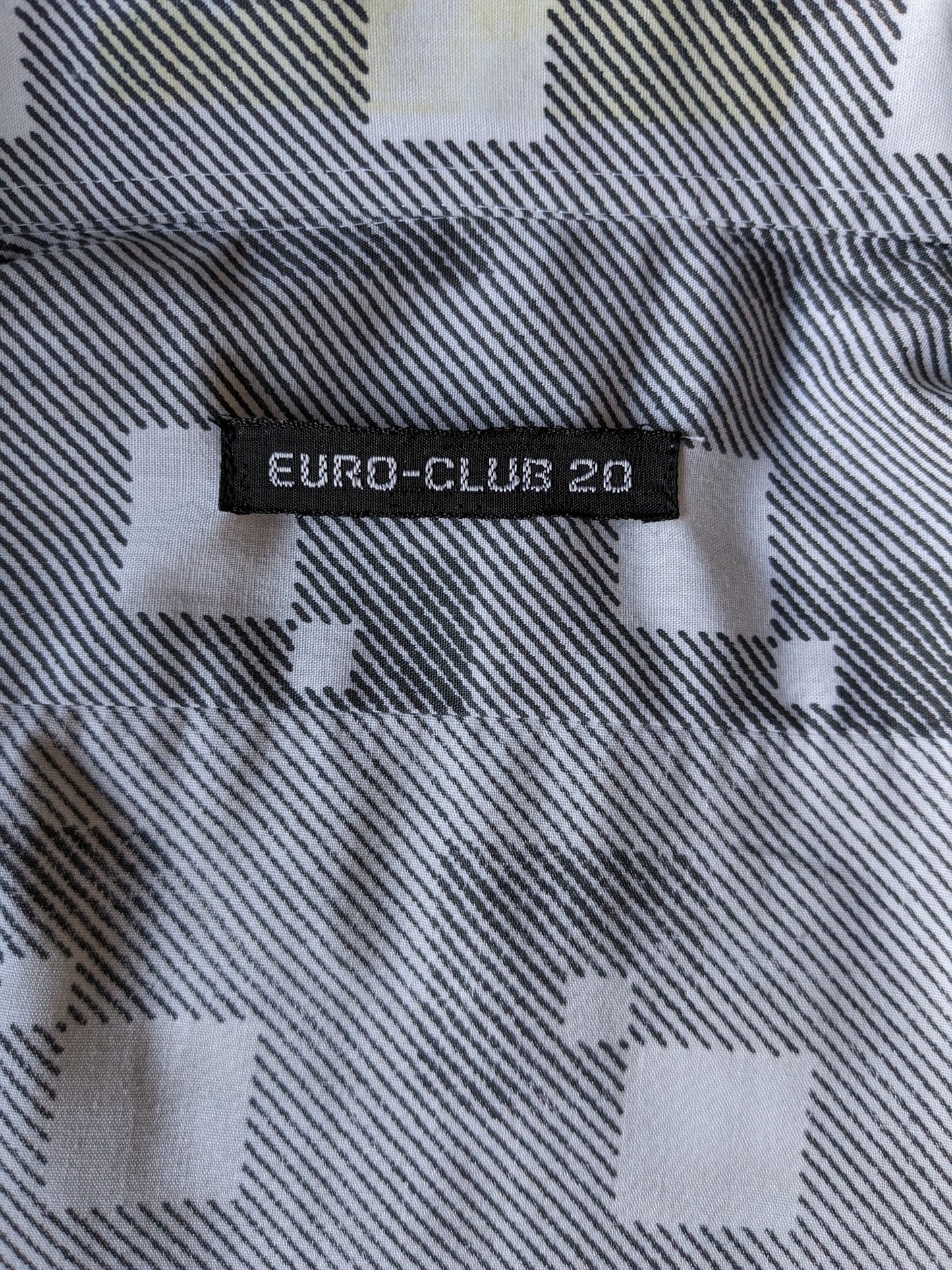 Vintage Euro-Club-20 70's overhemd met puntkraag. Wit Grijze print. Maat M.