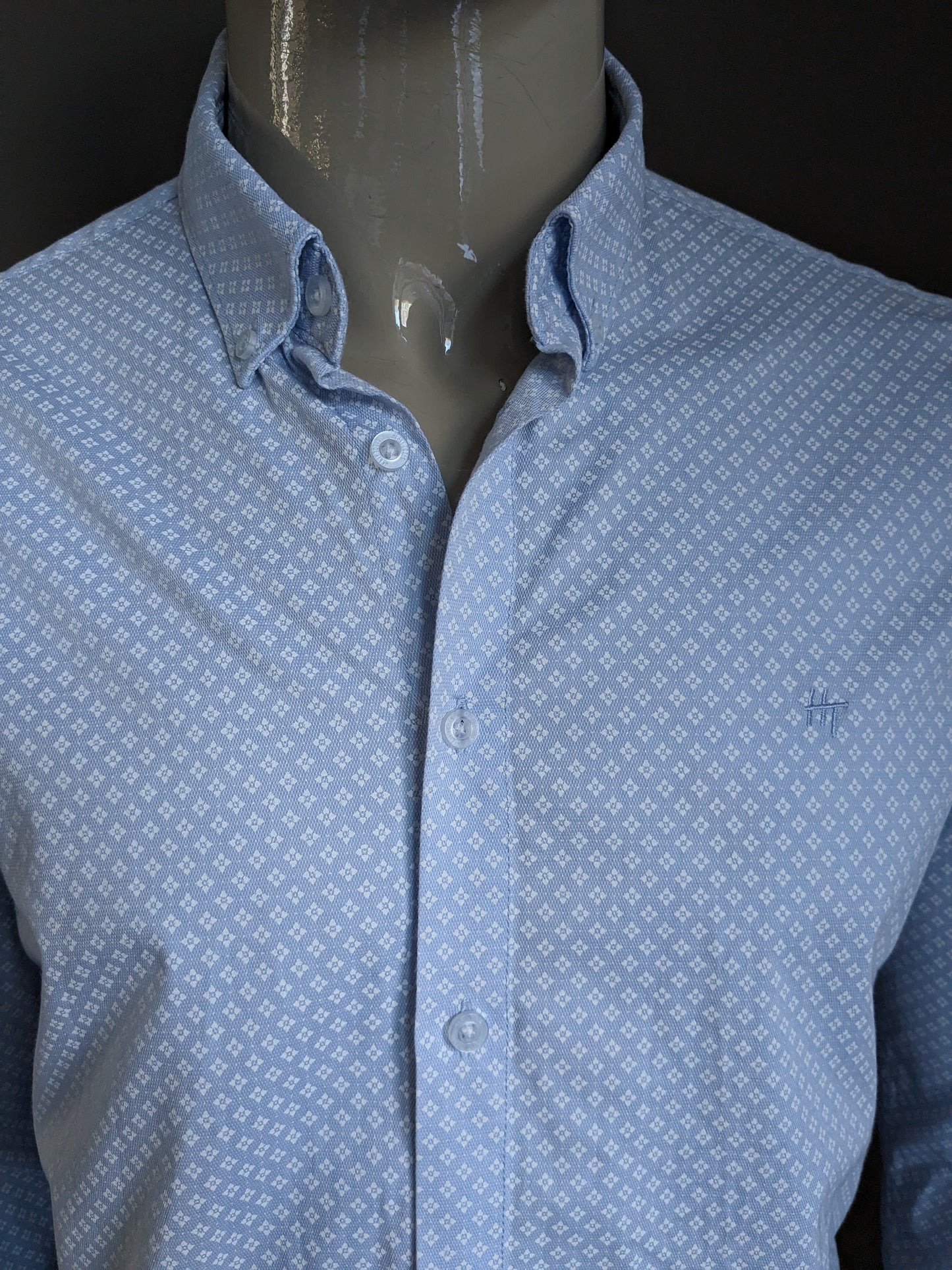 Heavy tools shirt. Blue white print. Size XL. Slim fit.