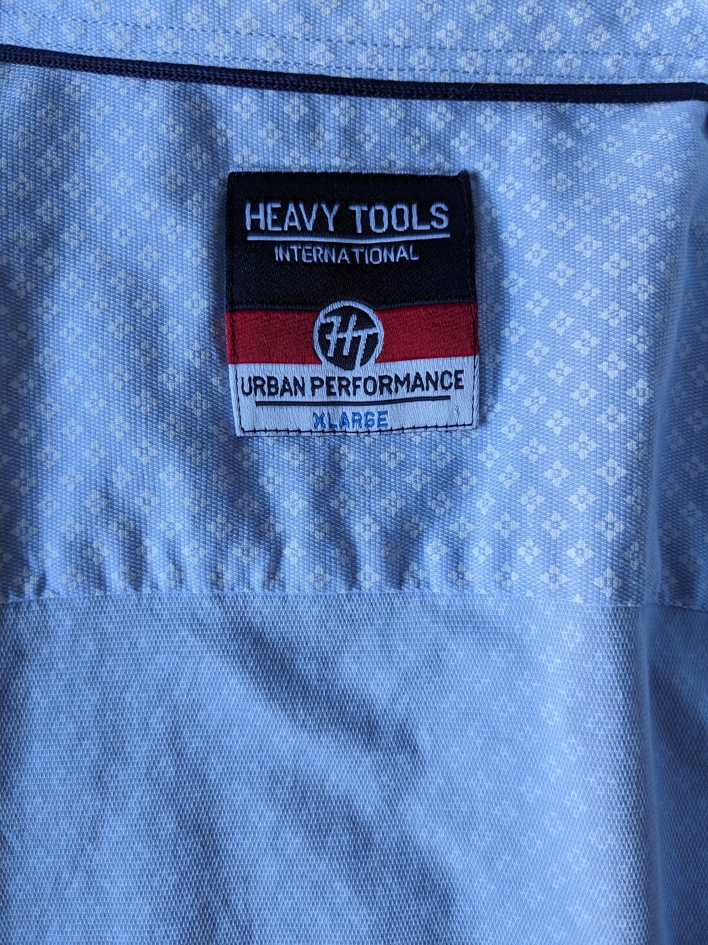 Camisa de herramientas pesadas. Estampado blanco azul. Tamaño xl. Ajustado.