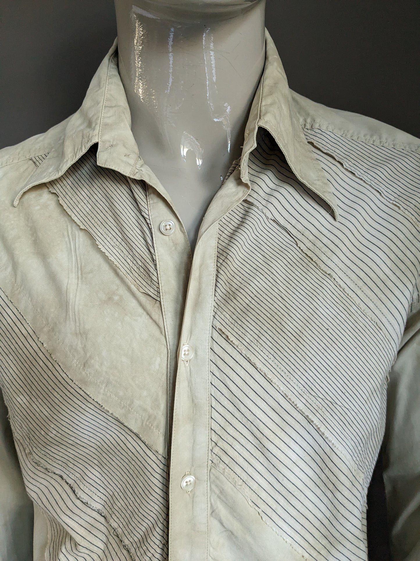 Jack & Jones Camisa de aspecto vintage con cuello de punto. Impresión gris marrón claro. Tamaño xl.