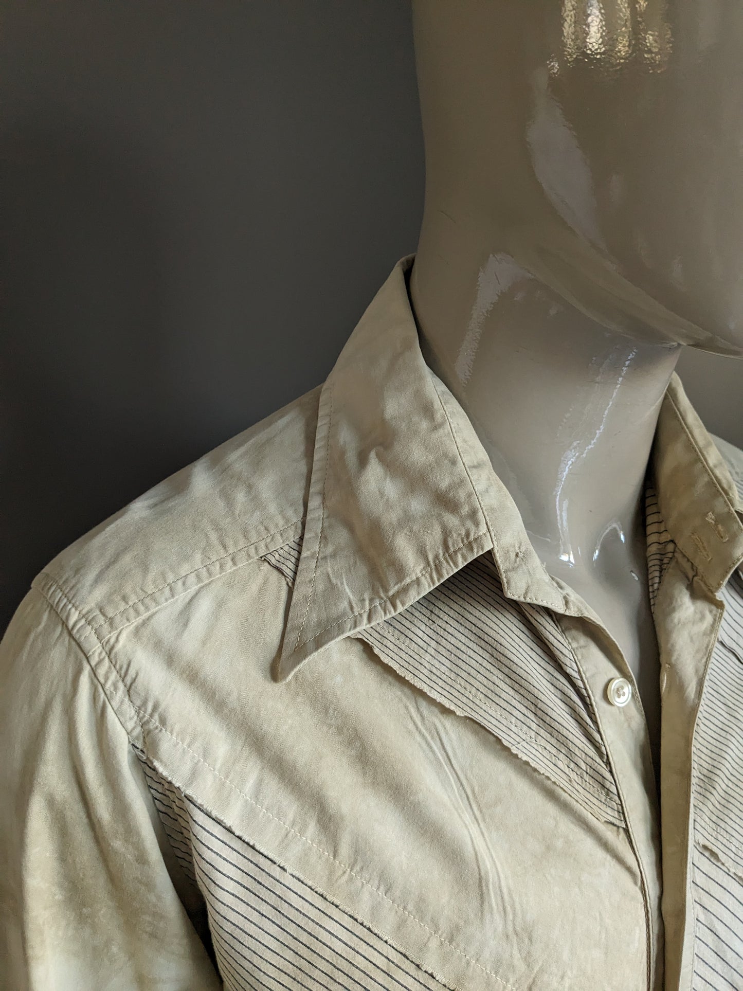 Jack & Jones Vintage look overhemd met puntkraag. Licht Bruin Grijze print. Maat XL.