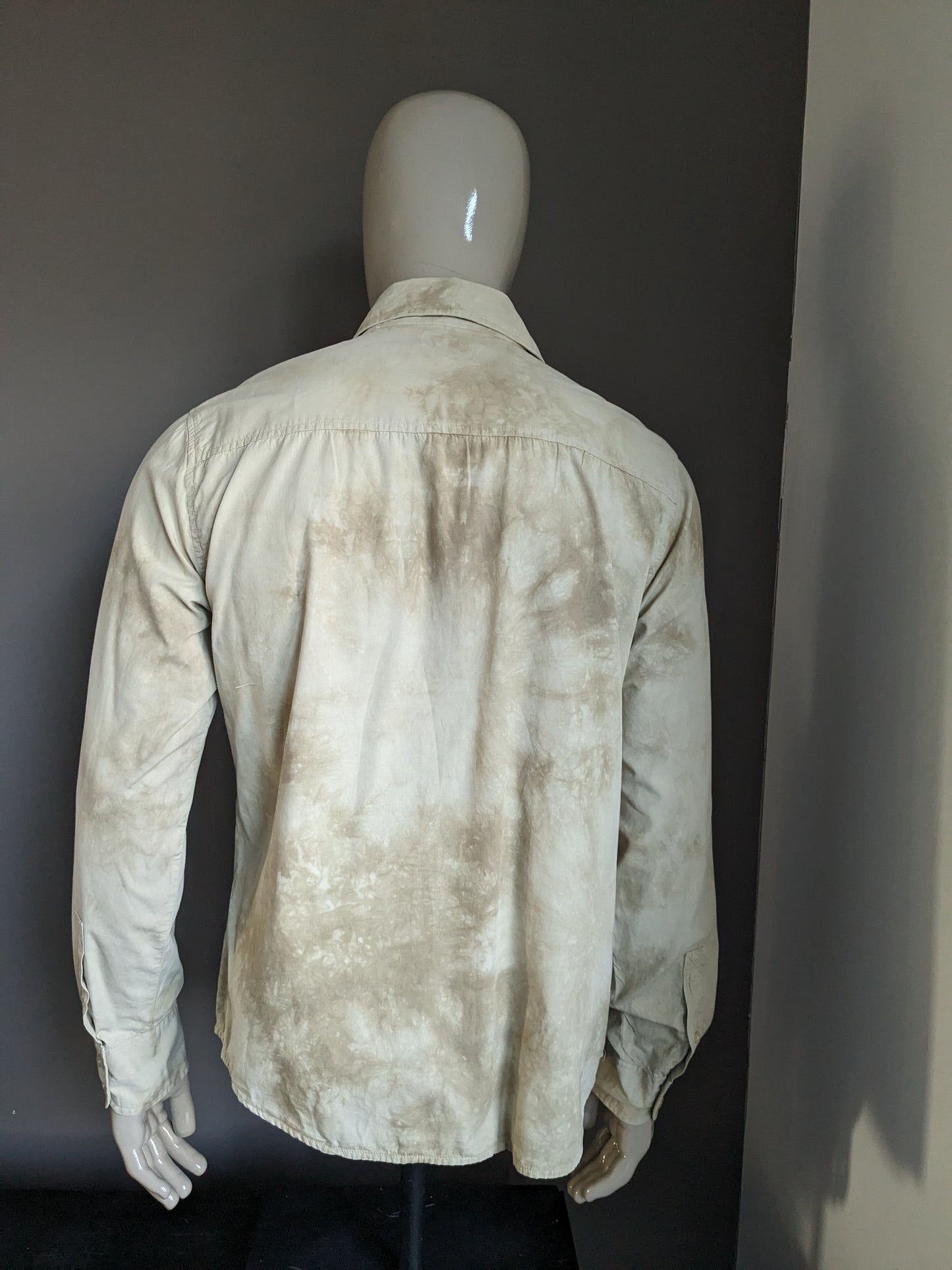 Jack & Jones Vintage Look Shirt mit Punktkragen. Hellbrauner grauer Druck. Größe xl.
