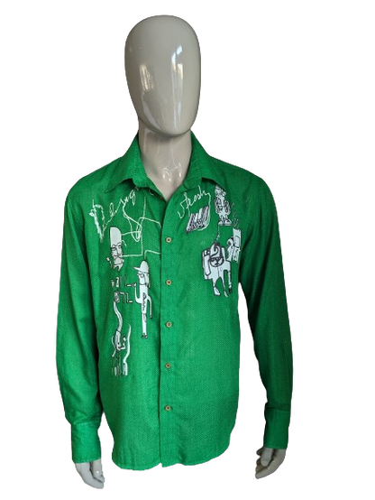 Desigual shirt. Green and white dotted with print. Size XL.