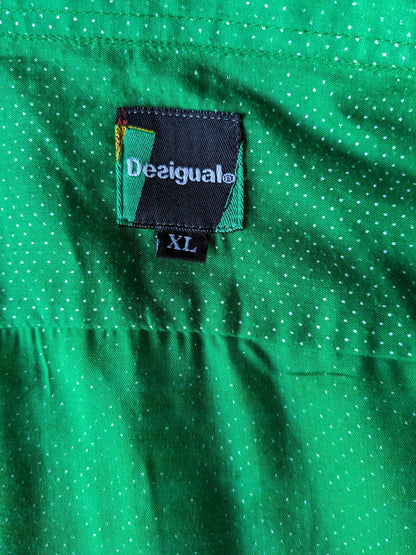 Desigual shirt. Green and white dotted with print. Size XL.