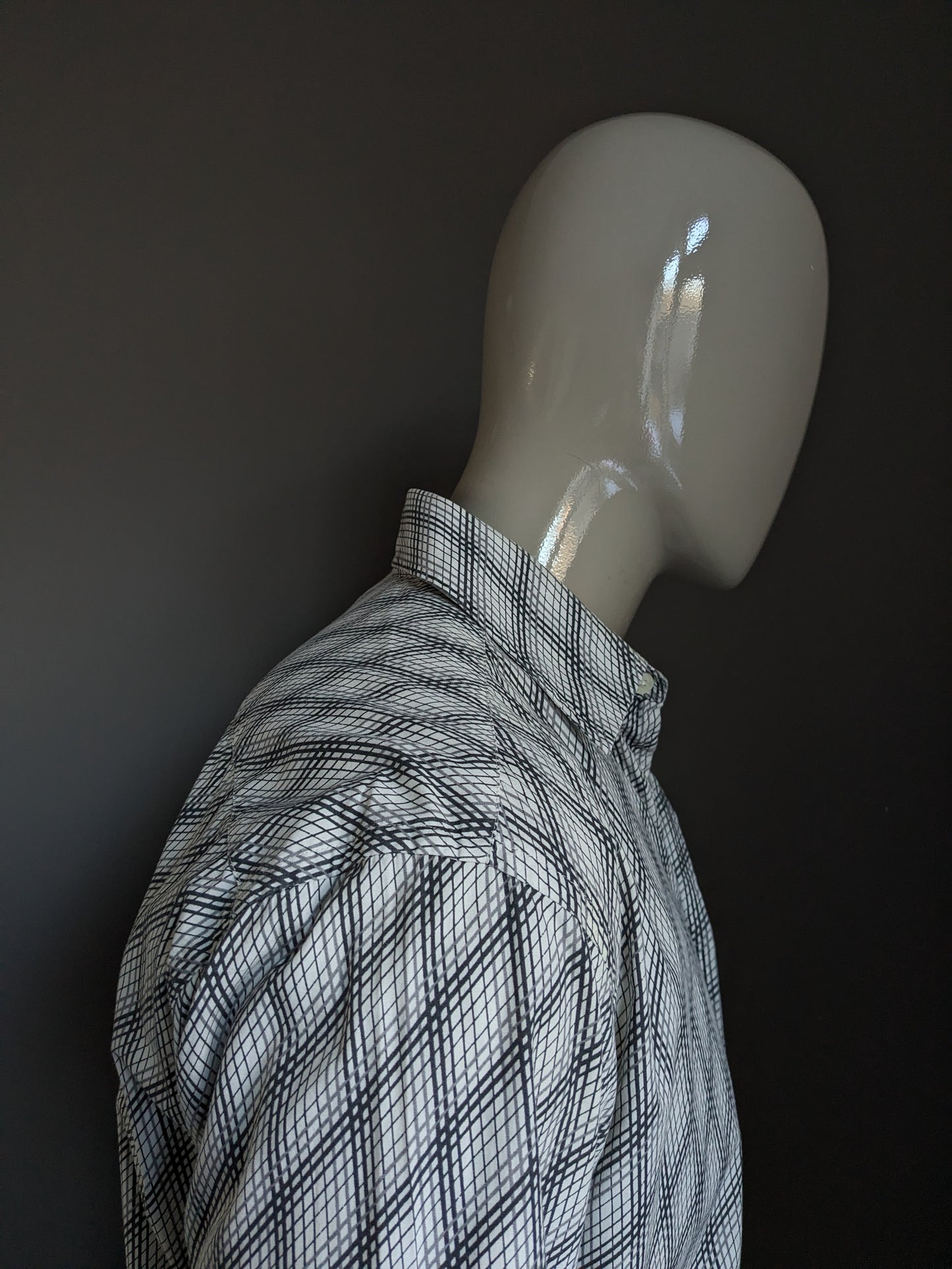Esprit overhemd. Beige Grijze print. Maat L.