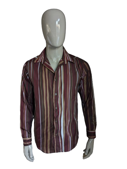 Vintage 98/86 shirt. Red brown green striped. Size M.