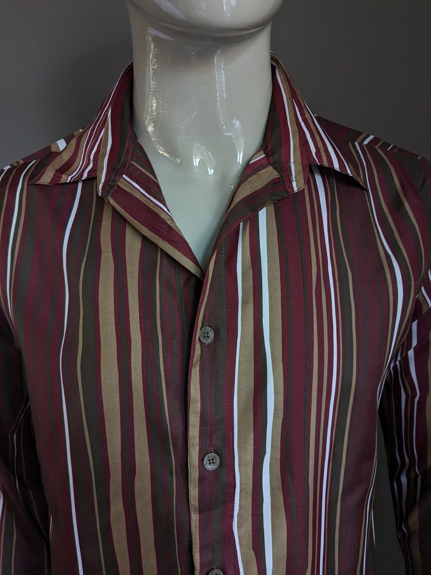 Vintage 98/86 overhemd. Rood Bruin Groen gestreept. Maat M.