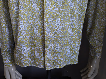 Chemise imprimée sans marque. Imprimé floral vert blanc gris. Taille XL.
