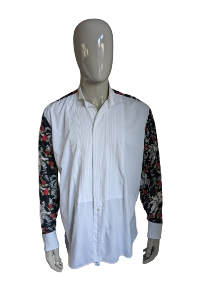 Camicia bross muschio vintage. Ruuches e maniche bianche con angeli e stampa di rose. Tipo di nodo di cuffia. Taglia 2xl.