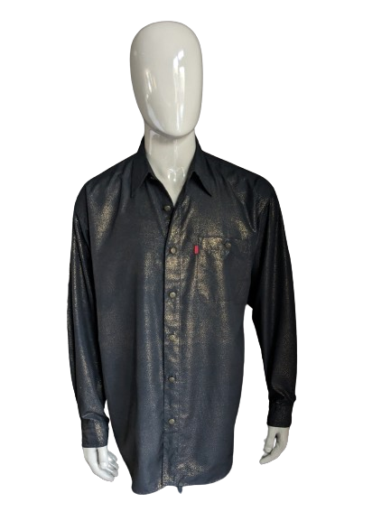 Shirt.com overhemd. Zwart Goudkleurig gestippeld. Mooie knopen. Maat XL / XXL-2XL.
