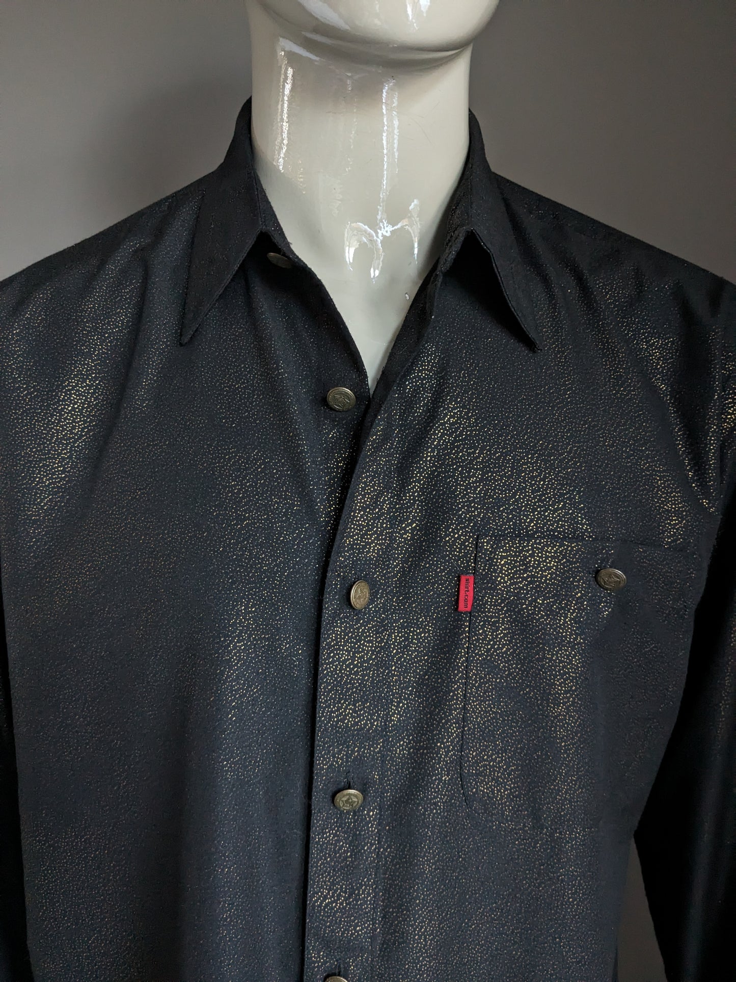 Shirt.com Shirt. Black Gold -colorato punteggiato. Bei pulsanti. Dimensione XL / XXL-2XL.