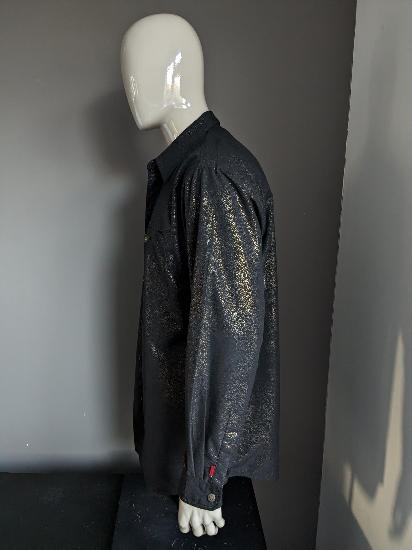 Shirt.com overhemd. Zwart Goudkleurig gestippeld. Mooie knopen. Maat XL / XXL-2XL.