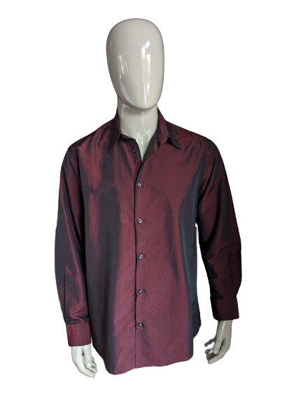 Vintage Angelo Litrico overhemd. Bordeaux glanzend motief. Maat L.