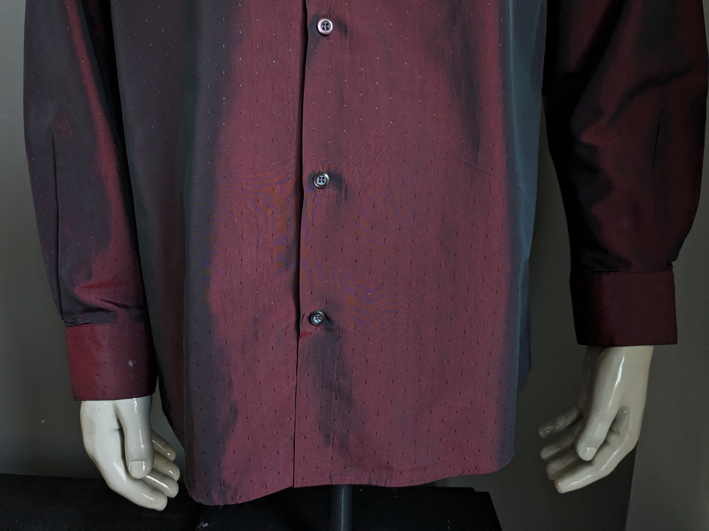 Camicia vintage Angelo Litrico. Motivo lucido di Bordeaux. Taglia L.