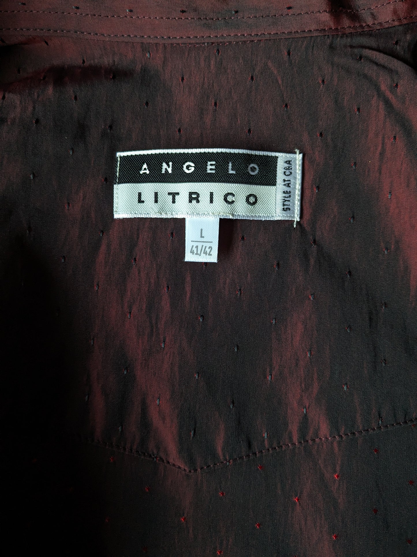 Camicia vintage Angelo Litrico. Motivo lucido di Bordeaux. Taglia L.