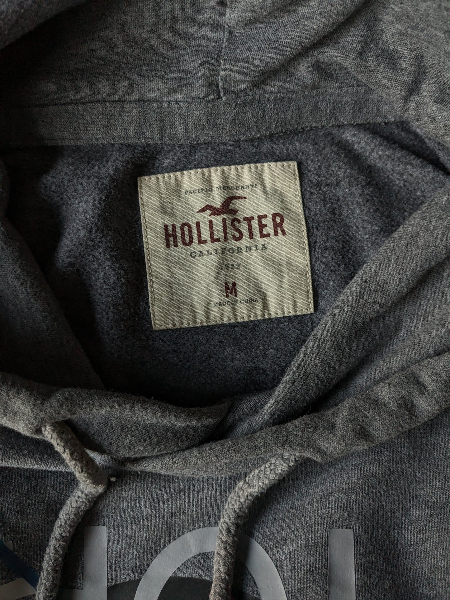 Hollister Hoodie. Dark gray mixed with print. Size M.