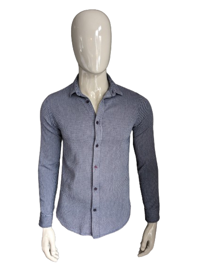 Only & Sons overhemd. Blauw wit motief. Maat M / S. Slim Fit.