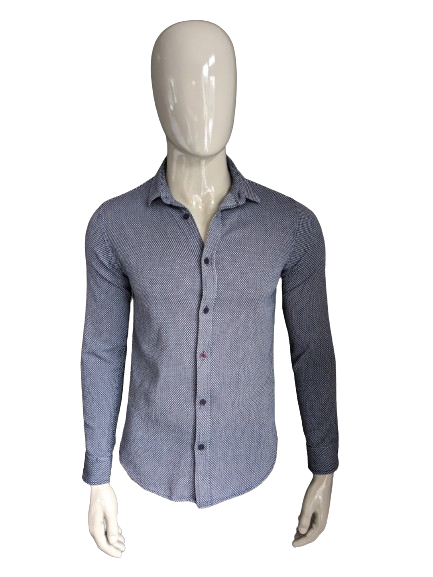 Only & Sons overhemd. Blauw wit motief. Maat M / S. Slim Fit.