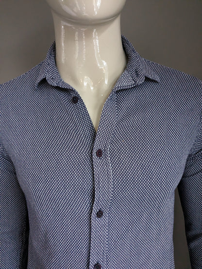 Only & Sons overhemd. Blauw wit motief. Maat M / S. Slim Fit.