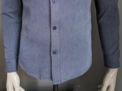 Only & Sons overhemd. Blauw wit motief. Maat M / S. Slim Fit.