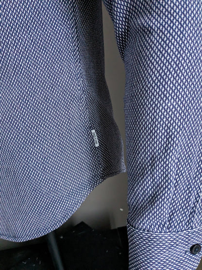 Only & Sons overhemd. Blauw wit motief. Maat M / S. Slim Fit.
