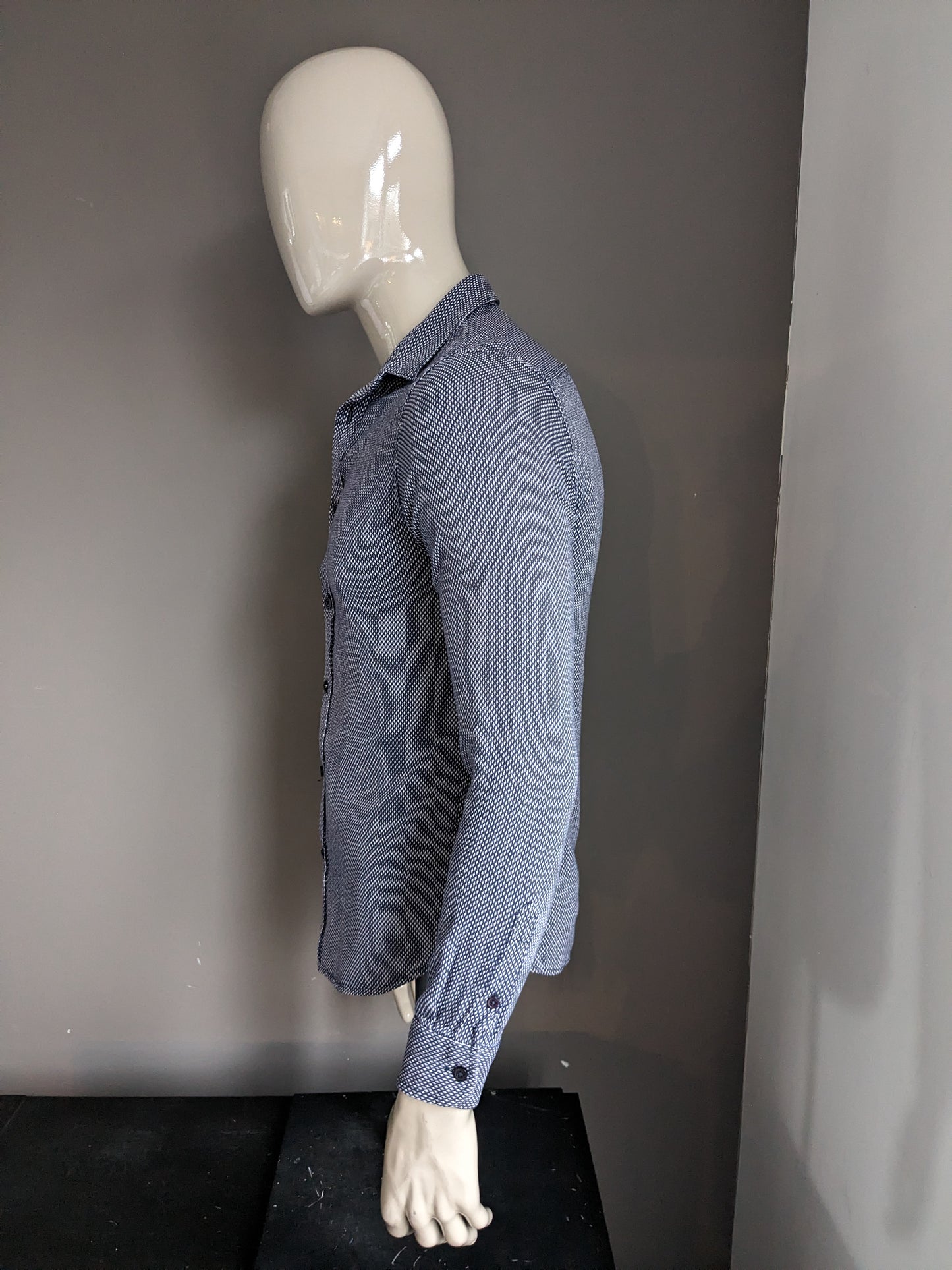 Only & Sons overhemd. Blauw wit motief. Maat M / S. Slim Fit.