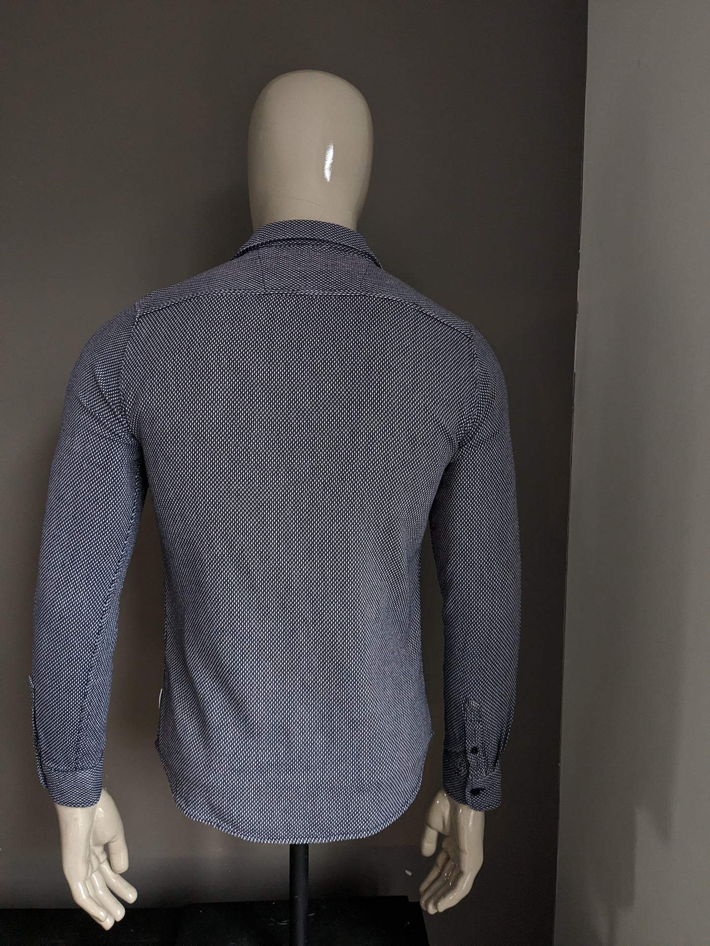 Only & Sons overhemd. Blauw wit motief. Maat M / S. Slim Fit.