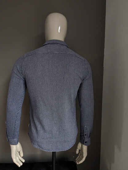 Only & Sons overhemd. Blauw wit motief. Maat M / S. Slim Fit.