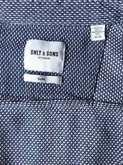 Only & Sons overhemd. Blauw wit motief. Maat M / S. Slim Fit.
