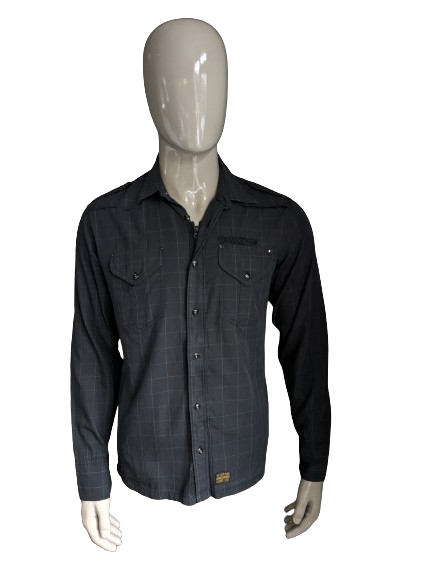 G-Star Raw shirt. With zipper and buttons. Black gray checked. Size L.