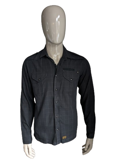 G-Star Raw shirt. With zipper and buttons. Black gray checked. Size L.